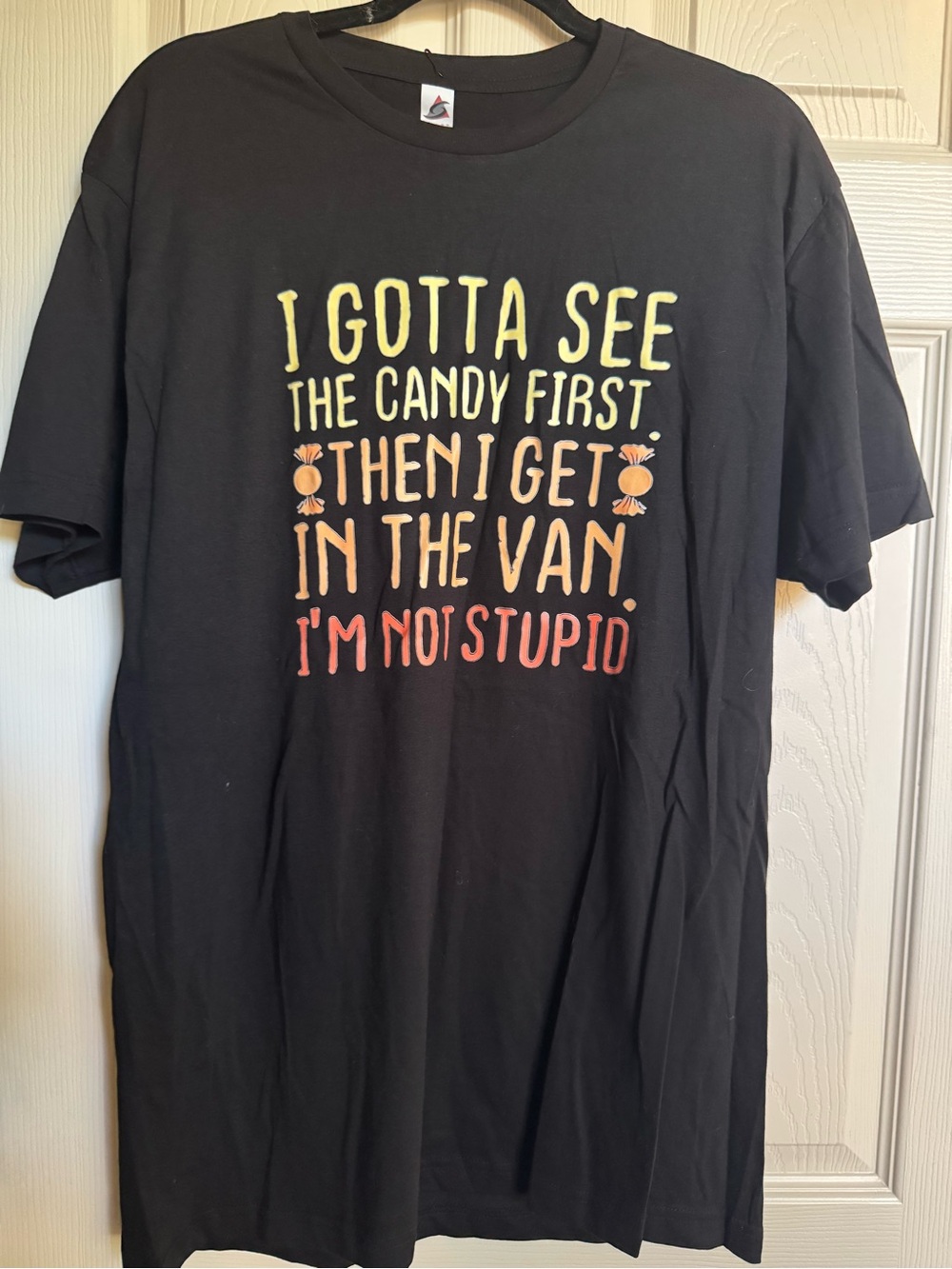 NWT Black Cotton, “I Gotta See The Candy First” Funny Halloween T-Shirt